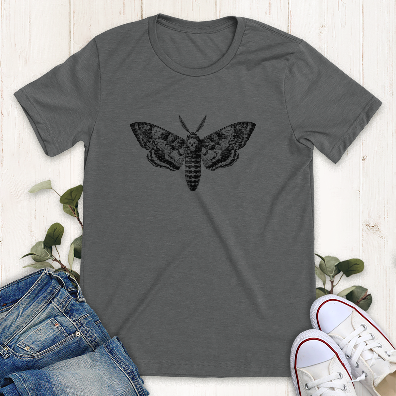 Deep heather Death head moth graphic t-shirt by Thistle & Brass