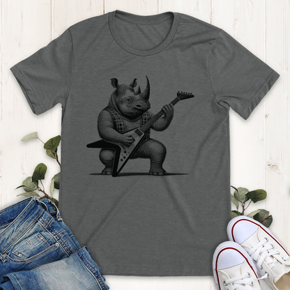 Dark Deep Heather heavy metal guitar playing rhino graphic t-shirt by Thistle and Brass