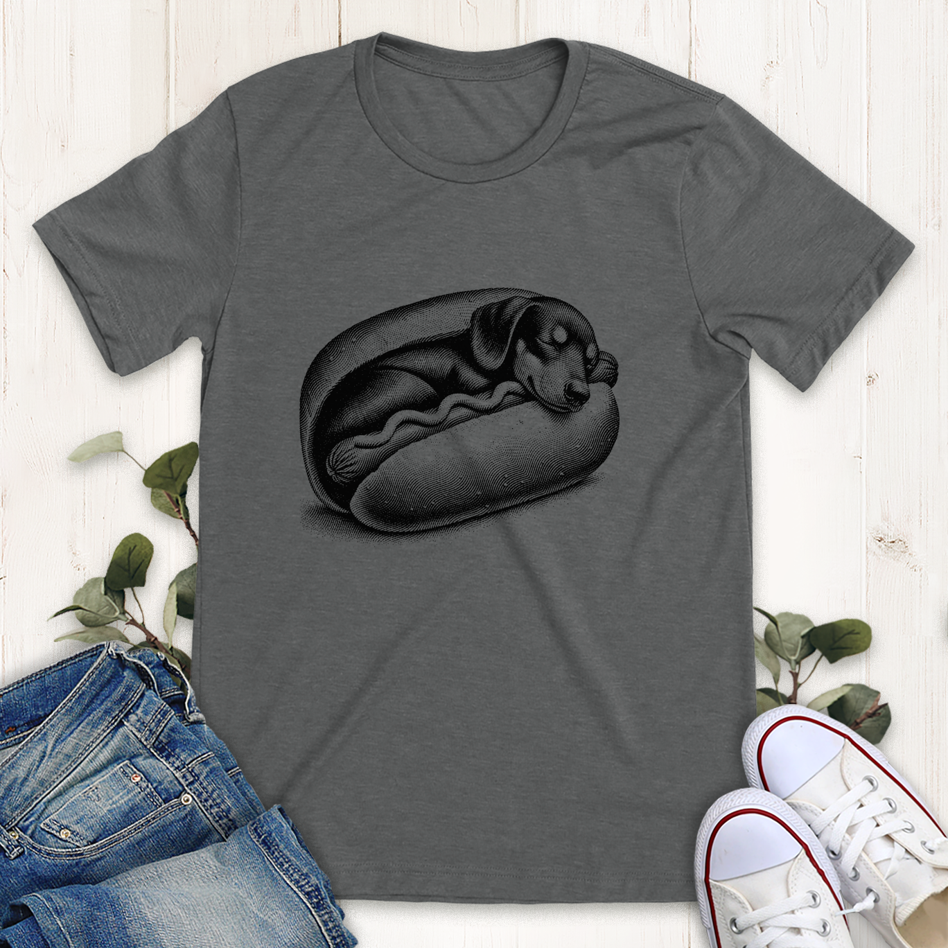 Deep heather weiner dog graphic t-shirt by Thistle and Brass