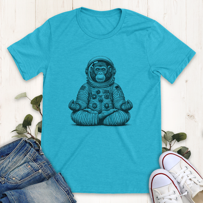 Heather aqua Astronaut Chimp doing yoga graphic t-shirt by Thistle and Brass