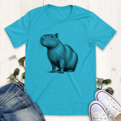 Heather Aqua Blue color Capybara graphic t-shirt by Thistle and Brass