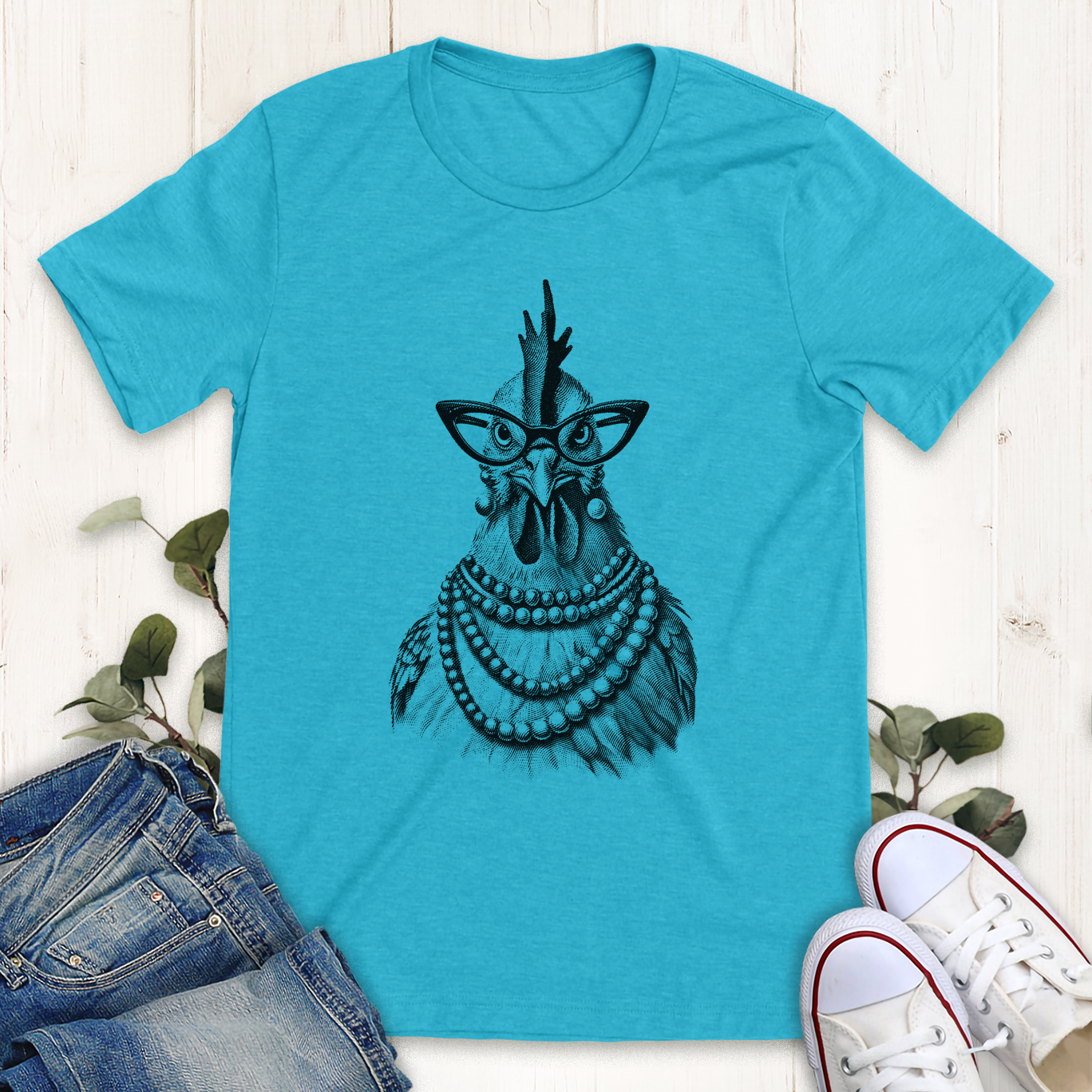 Heather aqua Fancy Chick graphic t-shirt by Thistle and Brass