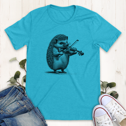 Heather Aqua Hedgehog Violin graphic t-shirt by Thistle and Brass