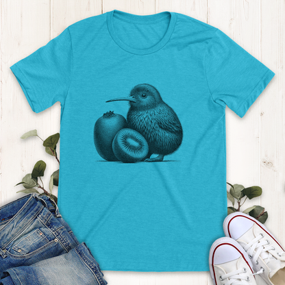 Heather aqua blue Kiwi bird with a kiwi graphic t-shirt by Thistle and Brass