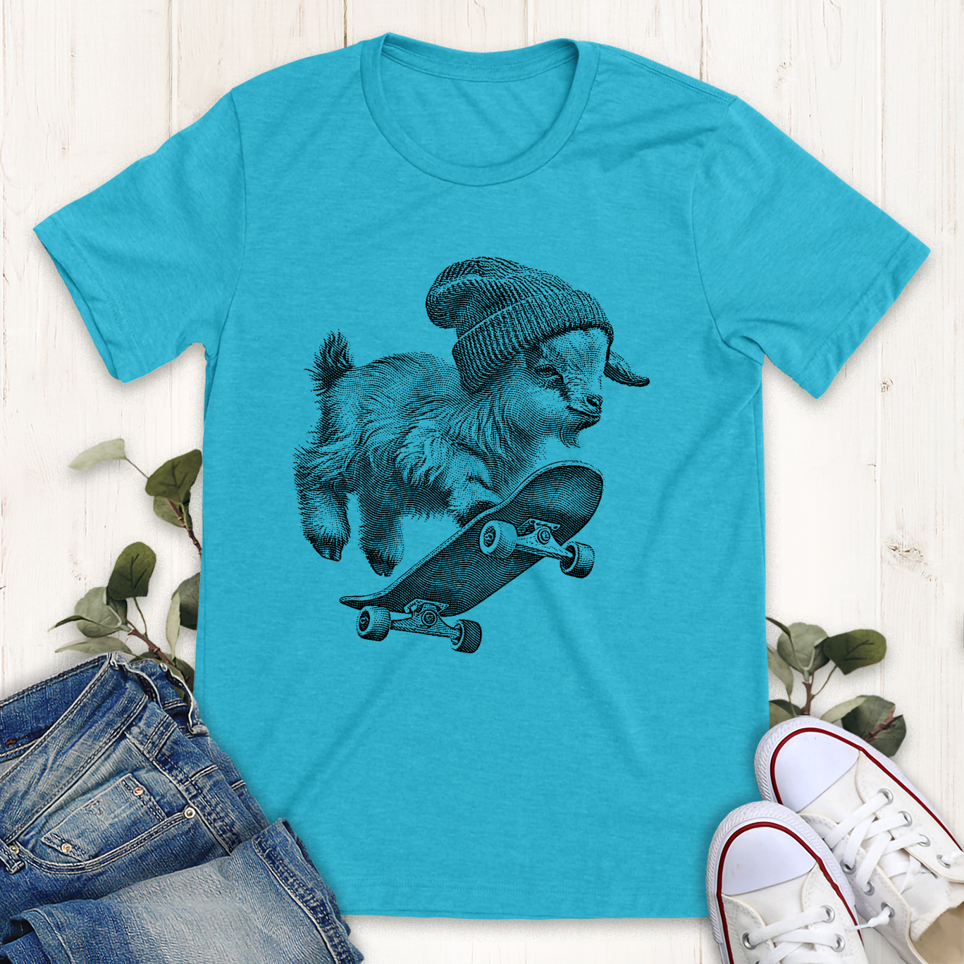 Heather aqua skater goat graphic t-shirt by Thistle and brass