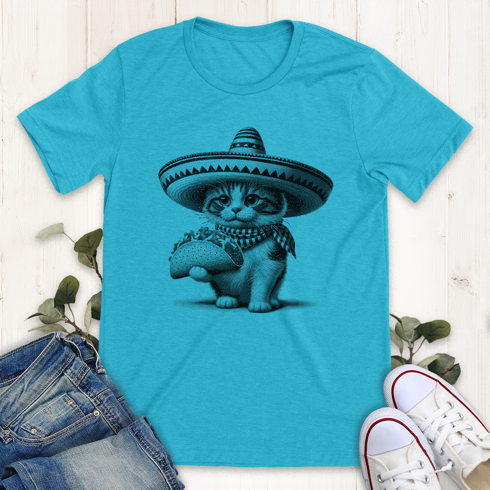 Heather aqua taco cat graphic t-shirt by Thistle and Brass