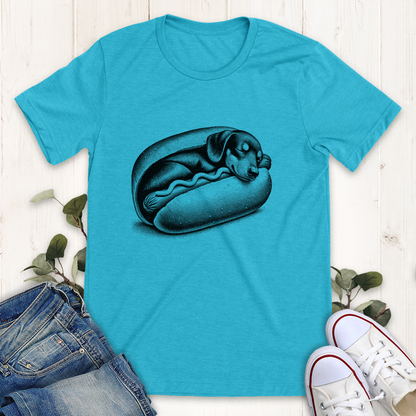 Heather aqua weiner dog graphic t-shirt by Thistle and Brass