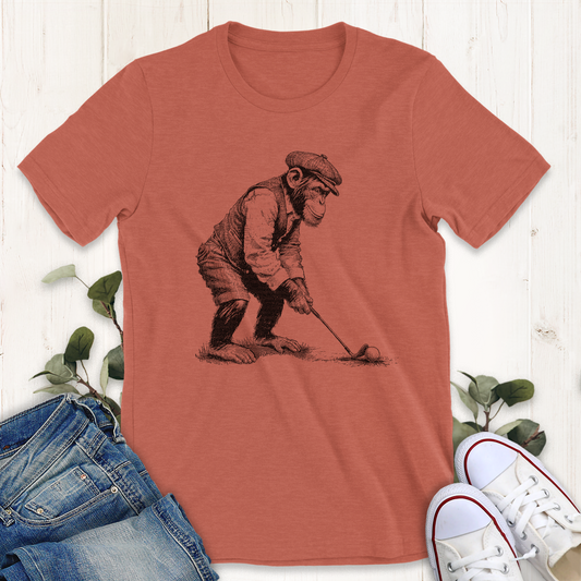 Heather Clay Golfing Chimp graphic t-shirt by Thistle and Brass