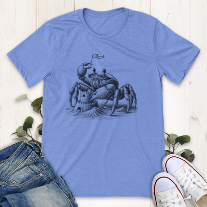 Heather Blue crab sand castle graphic t-shirt by Thistle and Brass