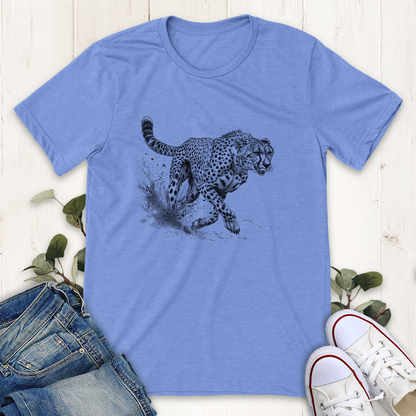 Heather Blue cheetah running hunting printed graphic t-shirt by Thistle and Brass