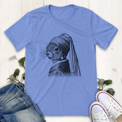 Heather cool blue Squirrel pearl earring graphic t-shirt by Thistle and Brass