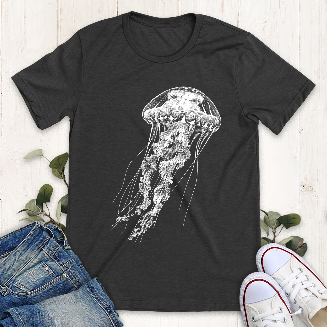 Heather Dark grey Jellyfish graphic t-shirt by Thistle and Brass