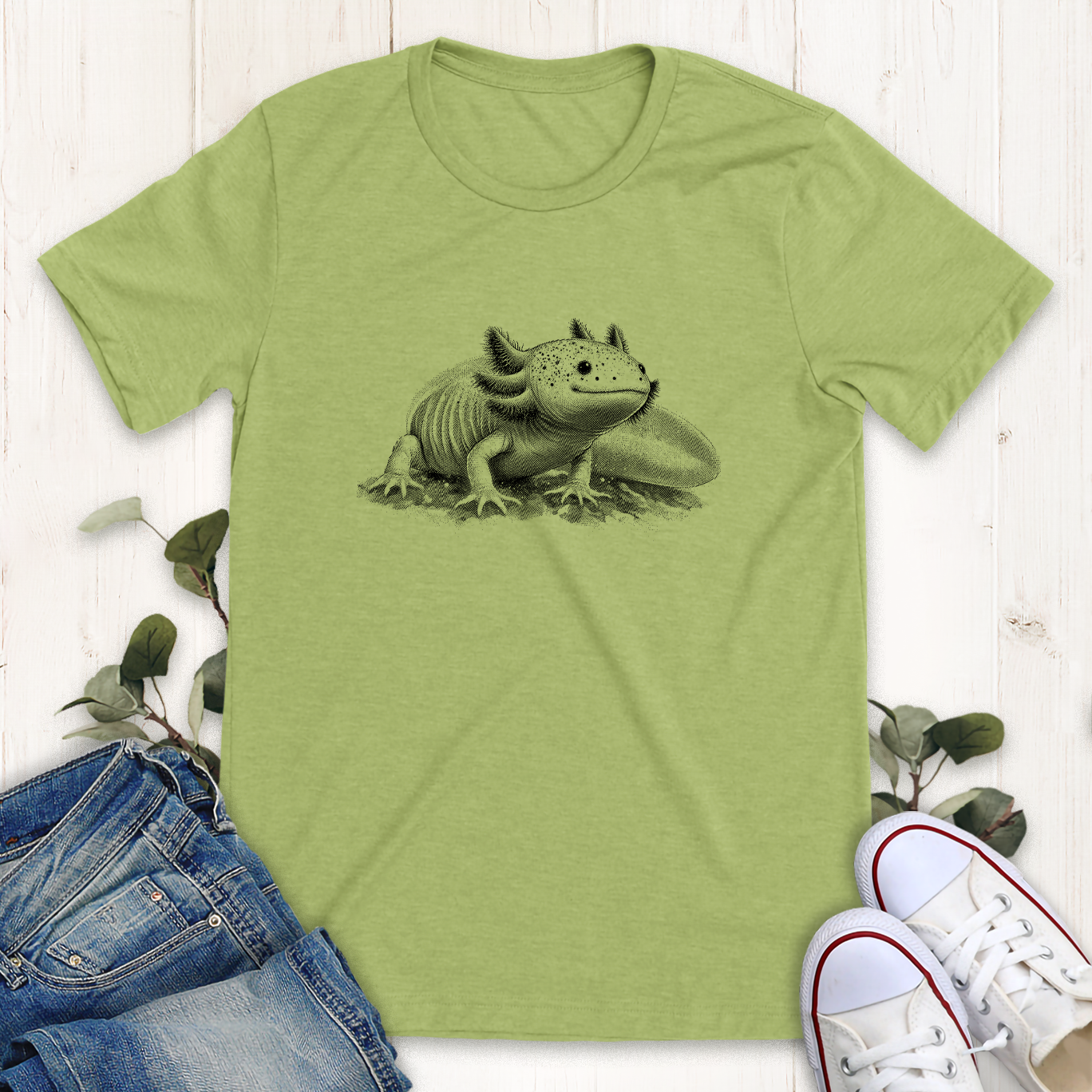 Heather Green axolotl graphic t-shirt by Thistle and Brass