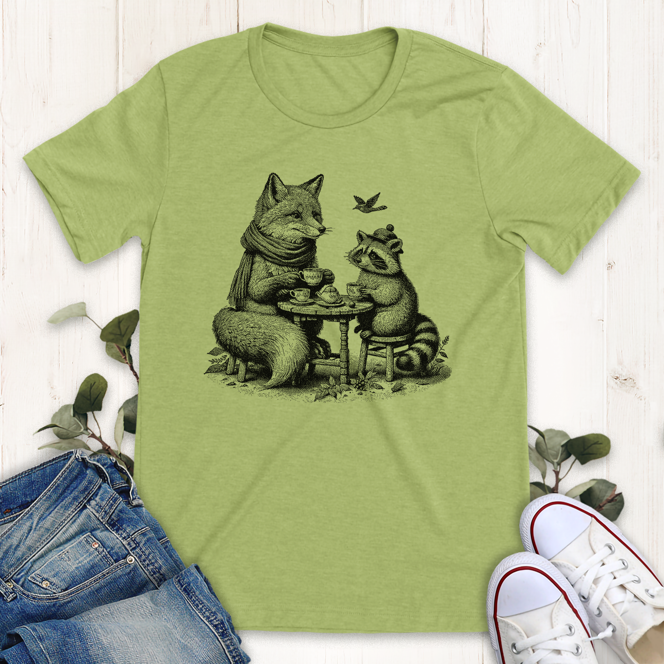 Heather green cuppa tea graphic t-shirt by Thistle and Brass