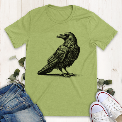 heather green Curious Raven t-shirt from Thistle and Brass