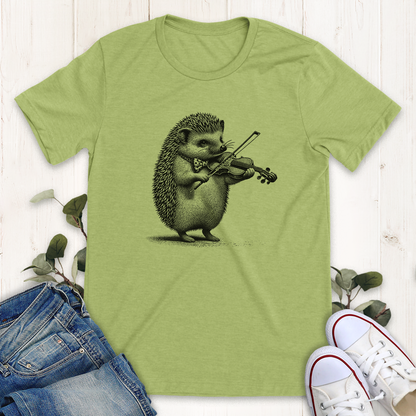 Heather green Hedgehog Violin graphic t-shirt by Thistle and Brass