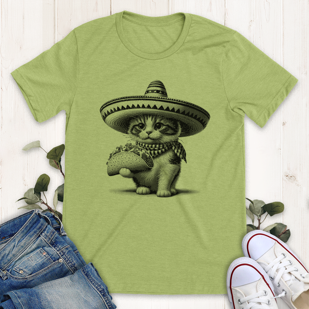 Heather green taco cat graphic t-shirt by Thistle and Brass