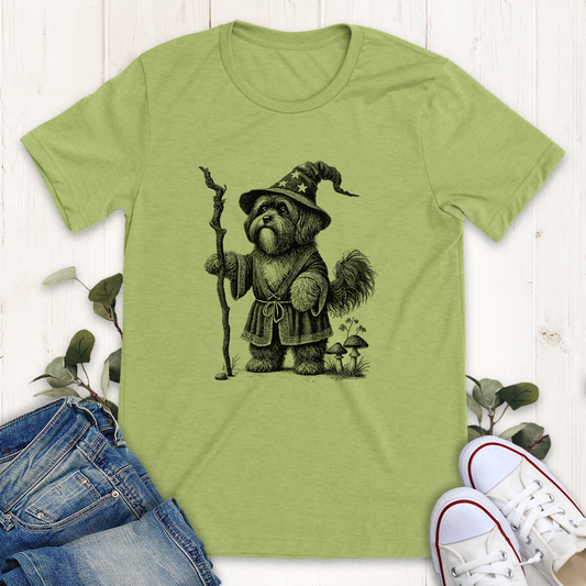 Heather green wizard ShihTzu dog graphic t-shirt by Thistle and Brass