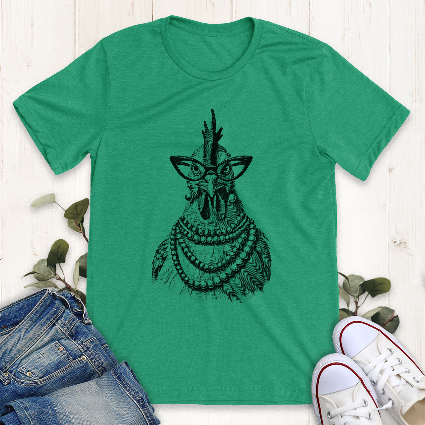 Heather kelly green Fancy Chick graphic t-shirt by Thistle and Brass