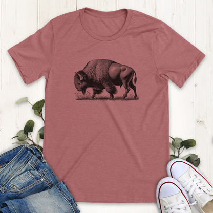 Heather mauve American bison graphic t-shirt by Thistle and Brass