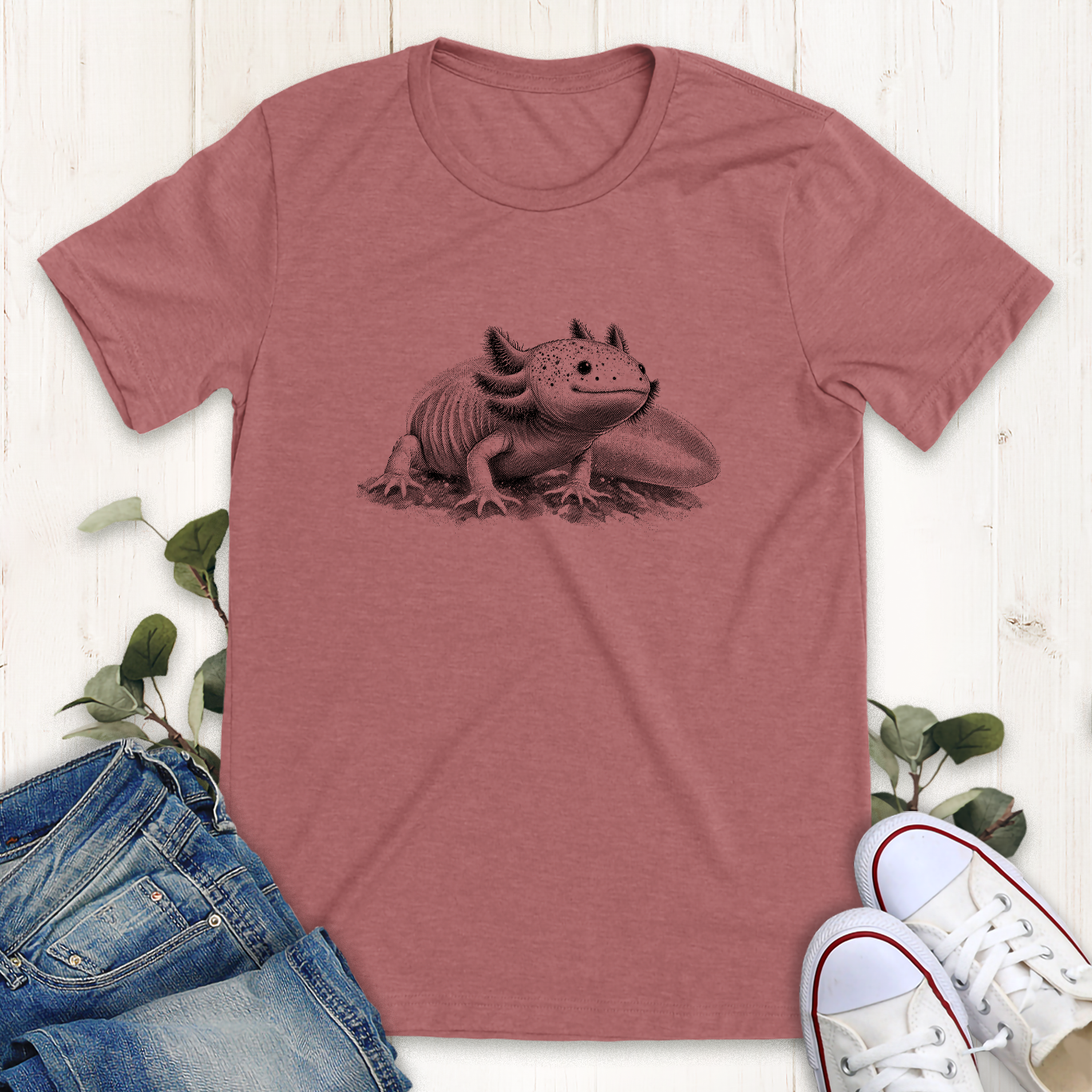 Heather Mauve axolotl graphic t-shirt by Thistle and Brass