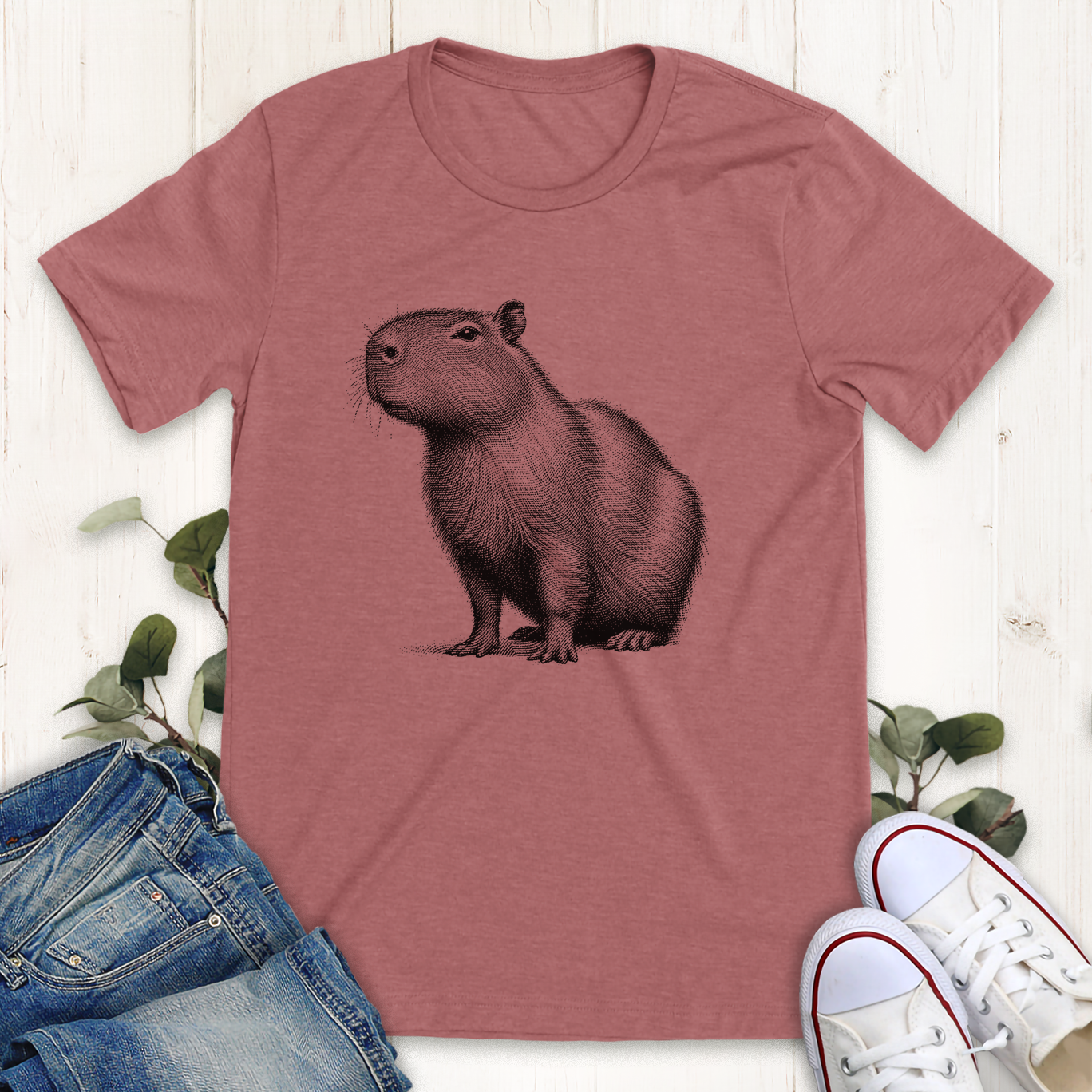 Heather Mauve color Capybara graphic t-shirt by Thistle and Brass