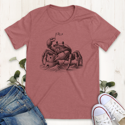 Heather Mauve crab sand castle graphic t-shirt by Thistle and Brass