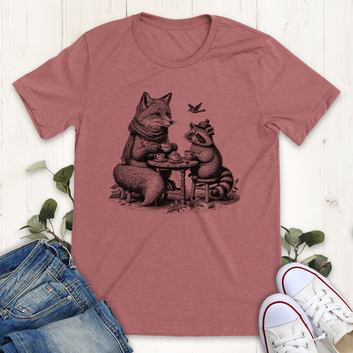 Heather mauve cuppa tea graphic t-shirt by Thistle and Brass