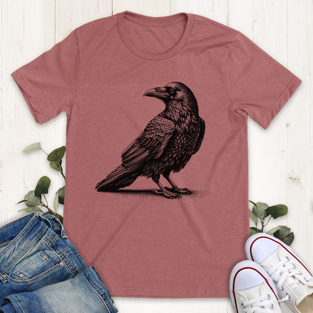 Heather Mauve Curious Raven t-shirt from Thistle and Brass