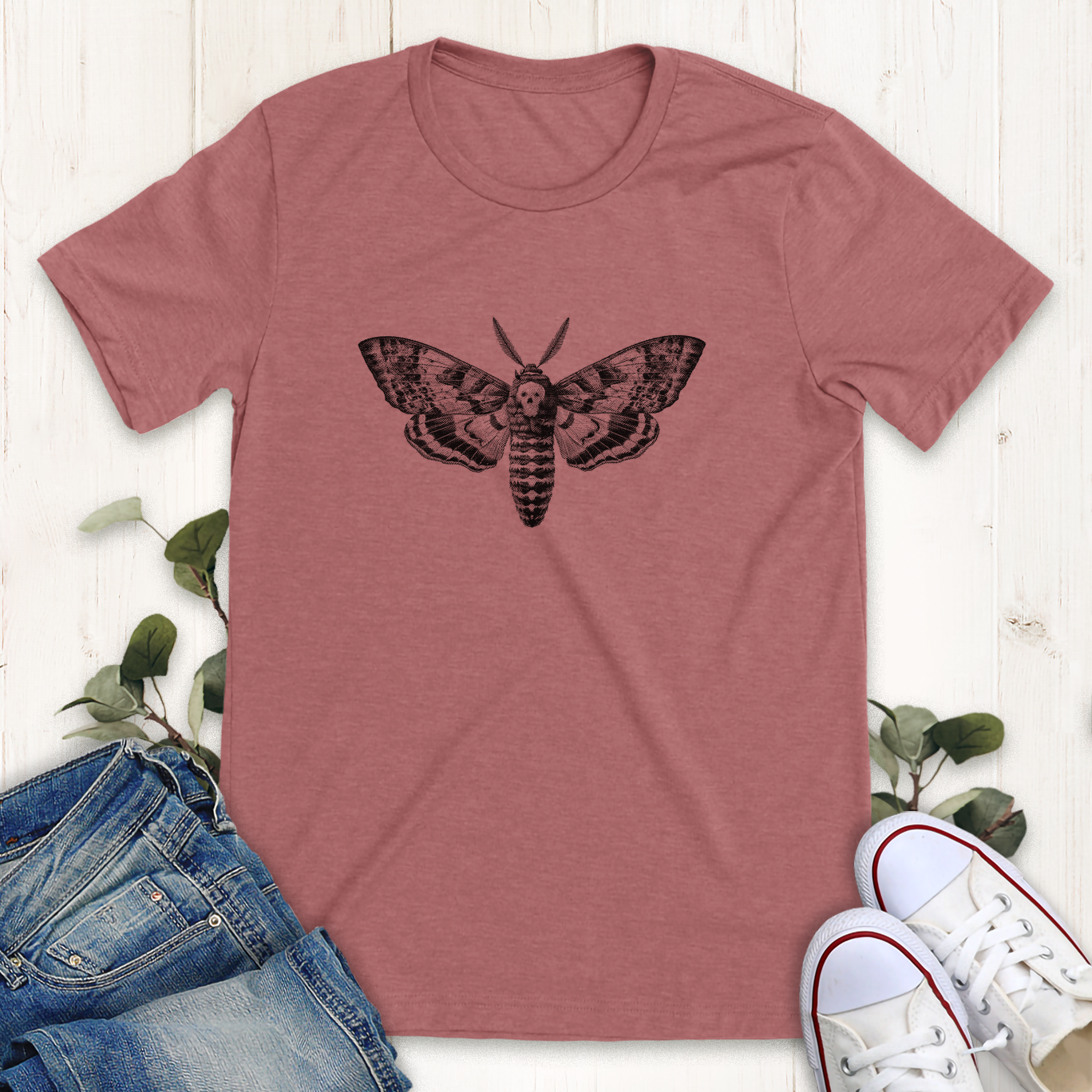 Heather mauve Death head moth graphic t-shirt by Thistle & Brass