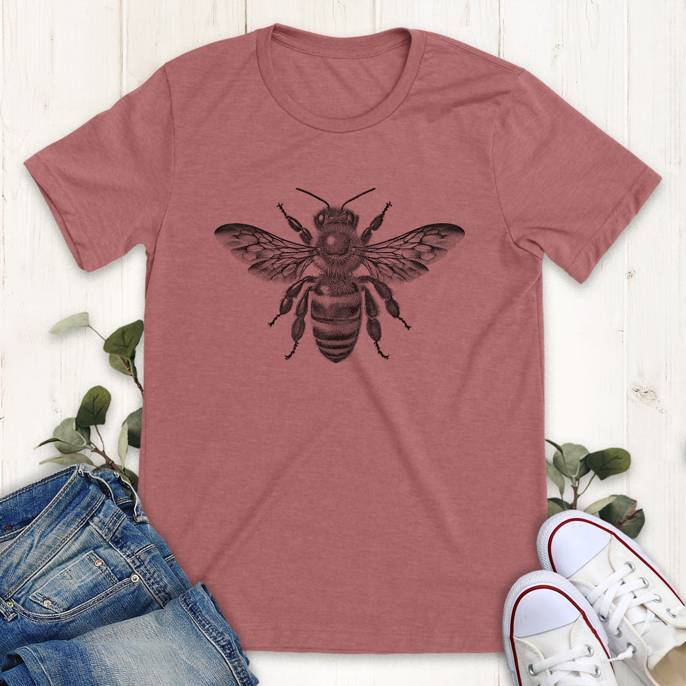 Heather mauve honey bee graphic t-shirt by Thistle and Brass