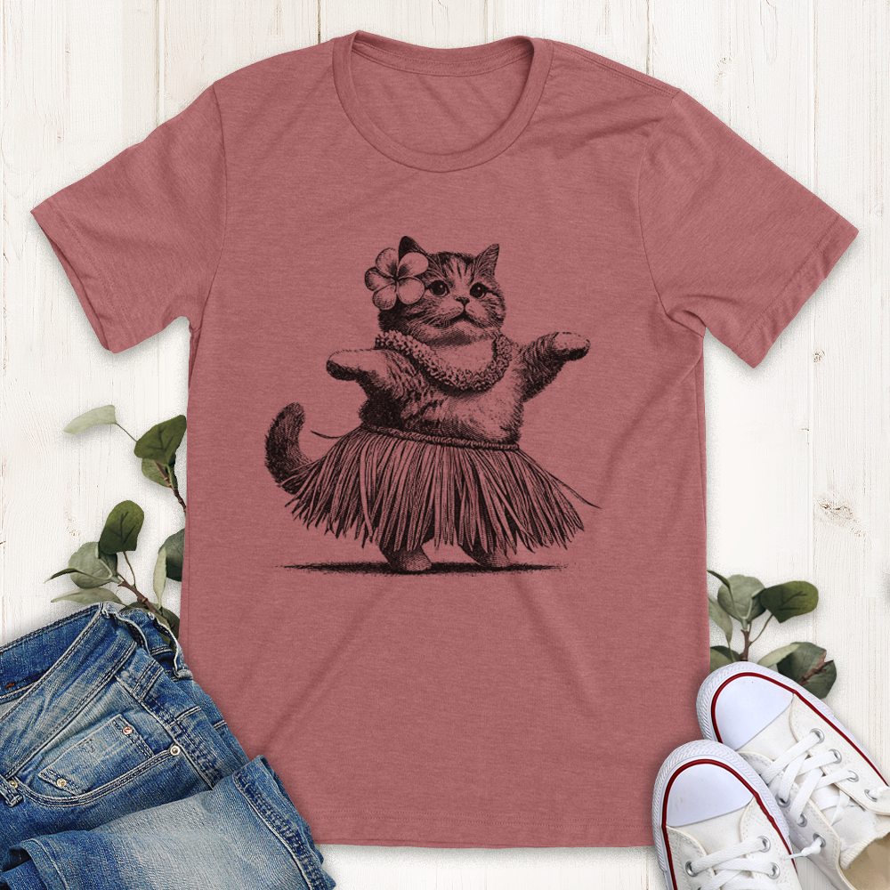 Heather mauve Hula Cat graphic T-shirt from Thistle and Brass