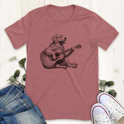 Heather mauve Retriever dog guitar graphic t-shirt by Thistle and Brass