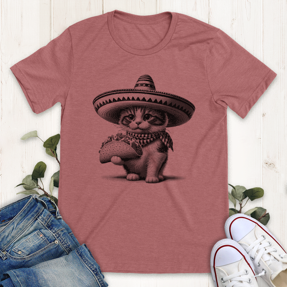 Heather mauve taco cat graphic t-shirt by Thistle and Brass