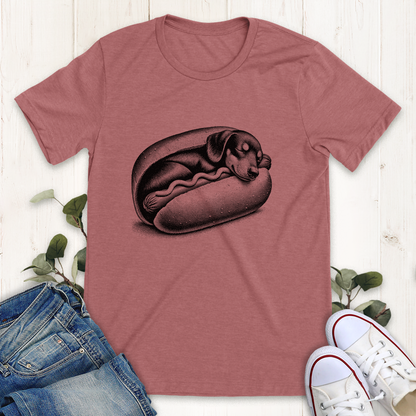 Heather mauve weiner dog graphic t-shirt by Thistle and Brass