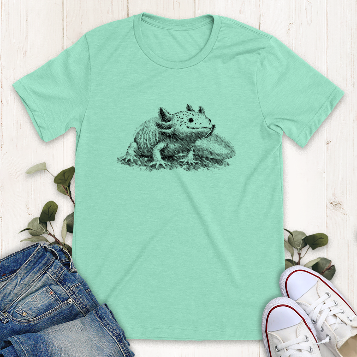 Heather Mint axolotl graphic t-shirt by Thistle and Brass