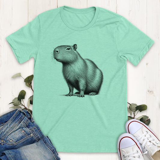 Heather Mint color Capybara graphic t-shirt by Thistle and Brass