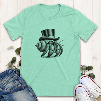 Heather mint dapper hermit crab graphic t-shirt by Thistle and Brass