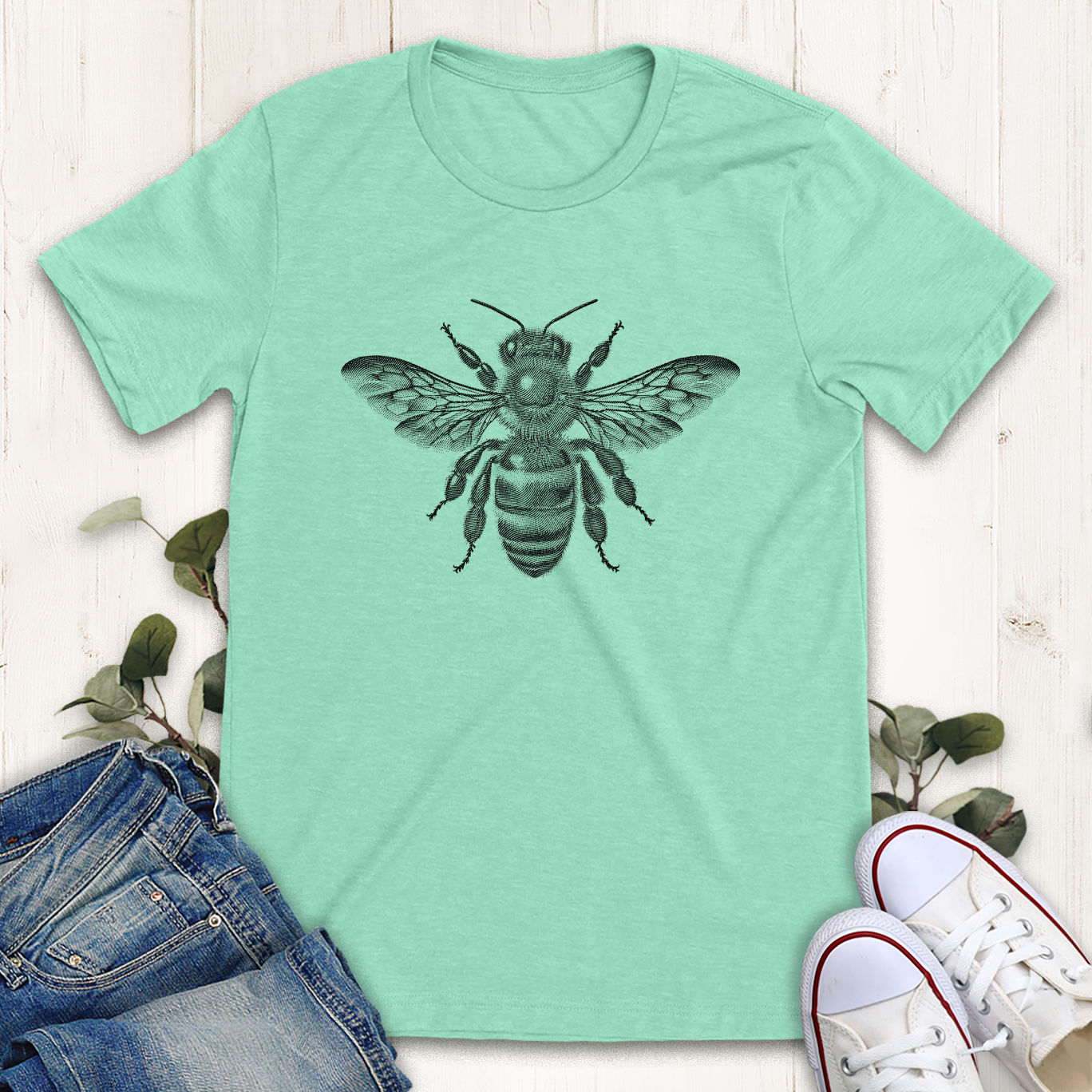 Heather mint honey bee graphic t-shirt by Thistle and Brass