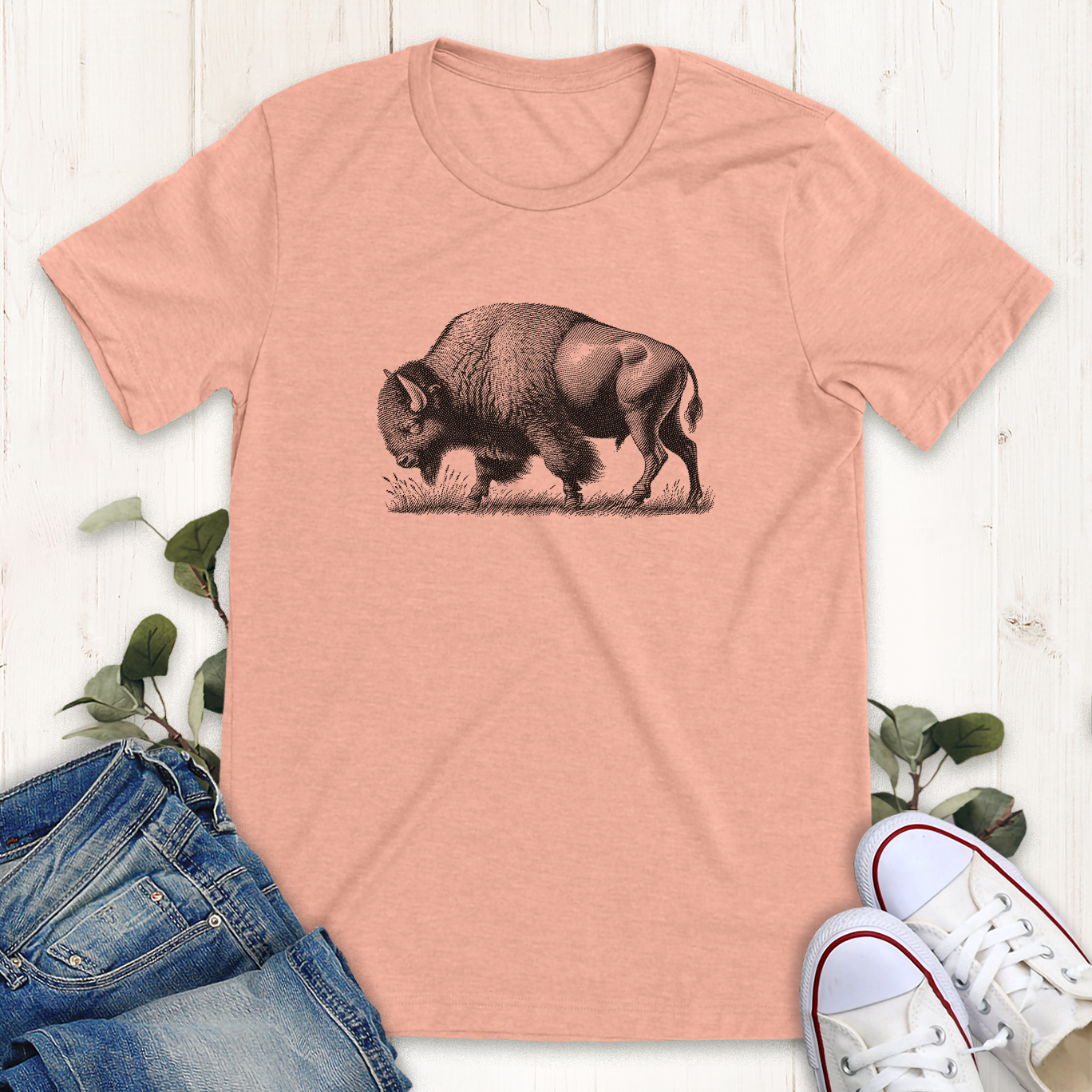 Heather peach American bison graphic t-shirt by Thistle and Brass