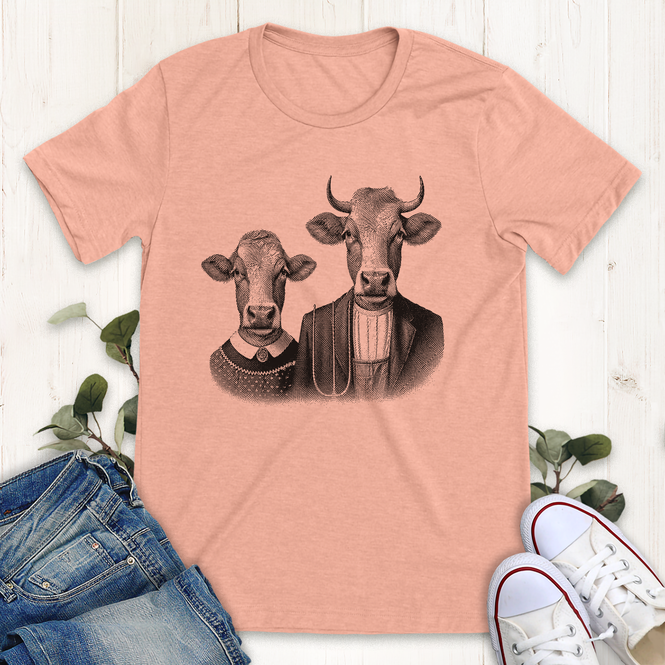 Heather peach American Cow Gothic graphic t-shirt by Thistle and Brass