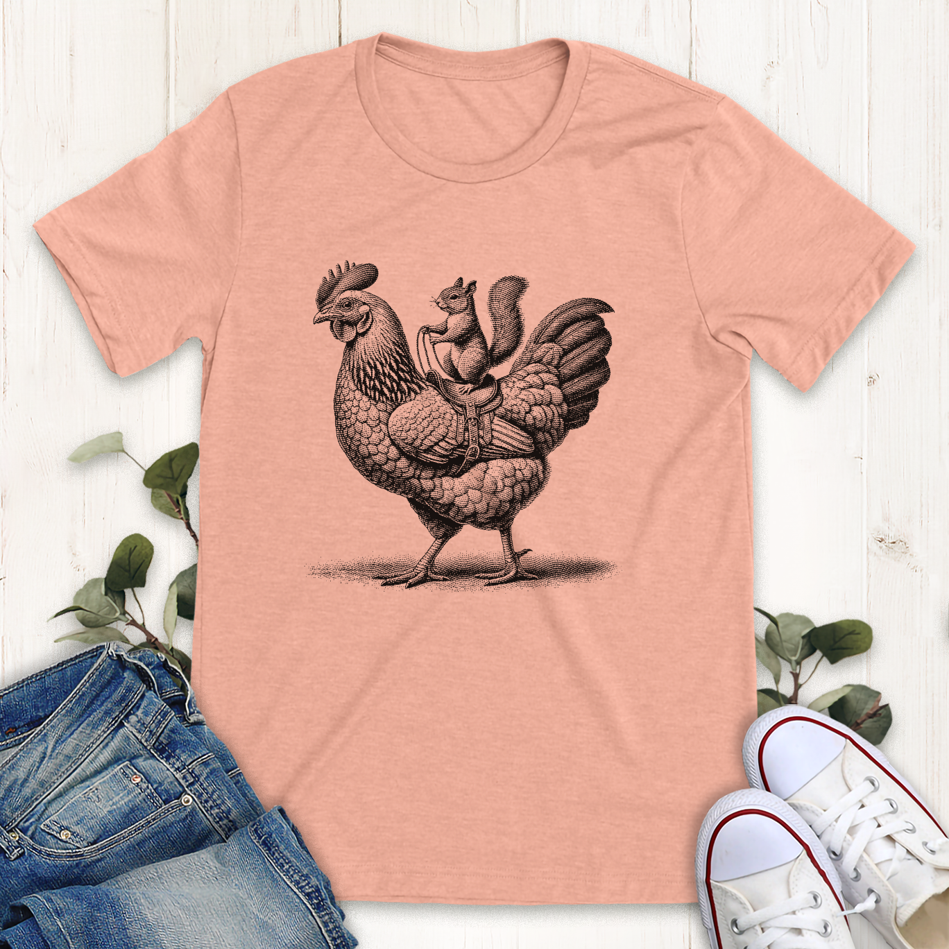 Heather peach chicken wrangler graphic t-shirt by Thistle and Brass