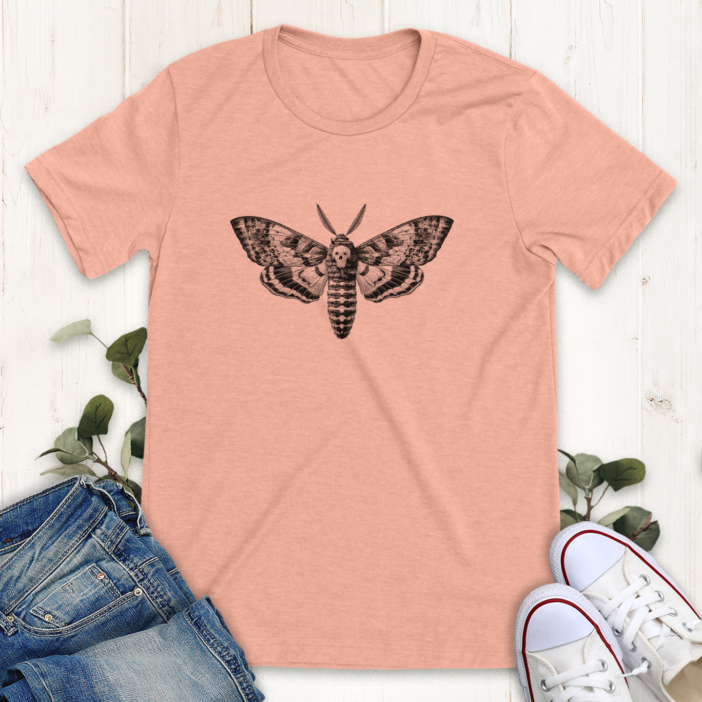 Heather peach Death head moth graphic t-shirt by Thistle & Brass