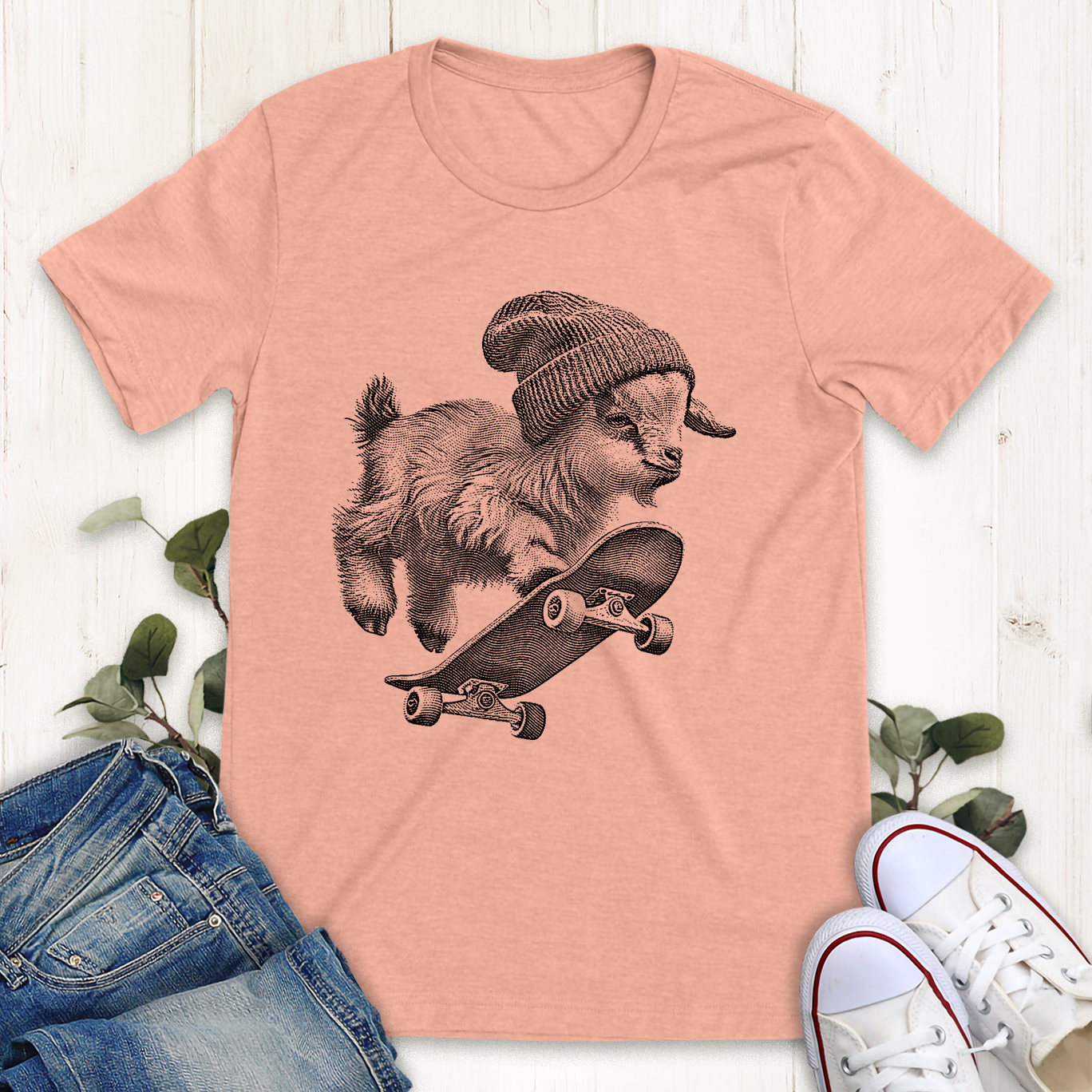 Heather peach skater goat graphic t-shirt by Thistle and brass