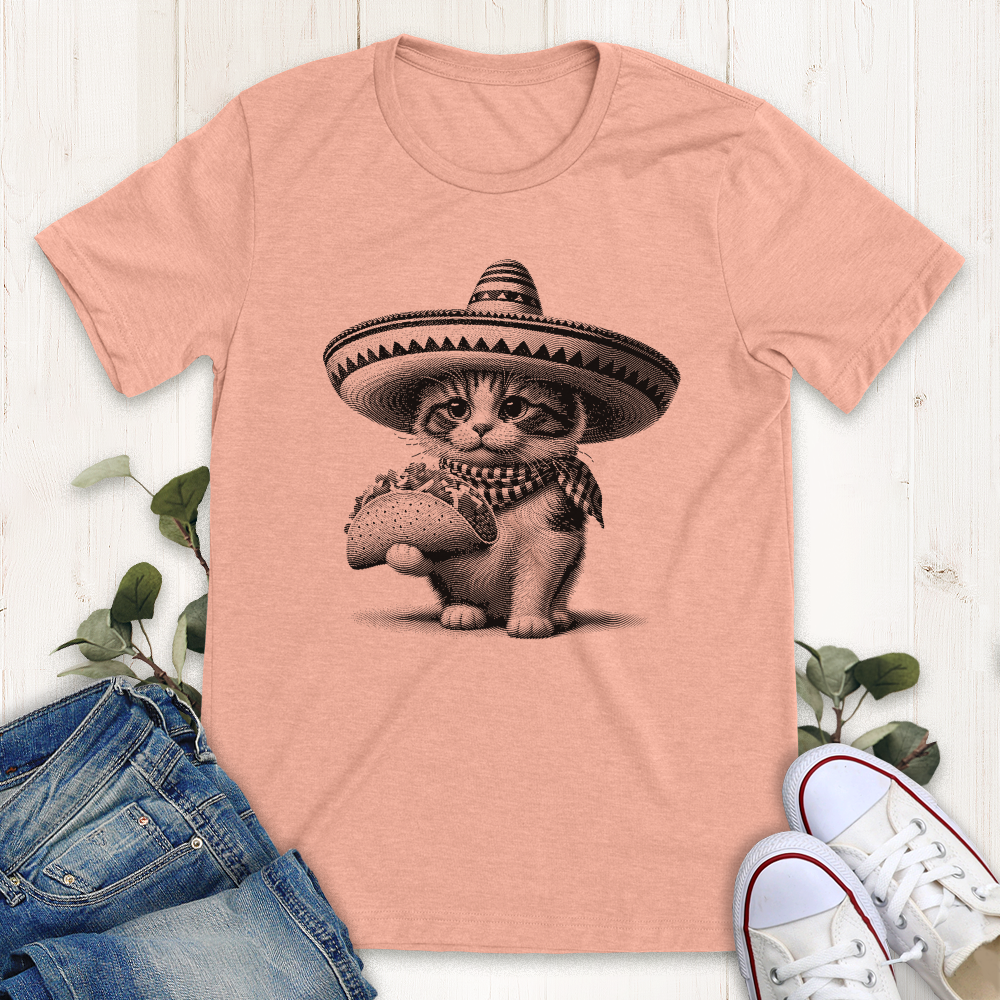 Heather peach taco cat graphic t-shirt by Thistle and Brass