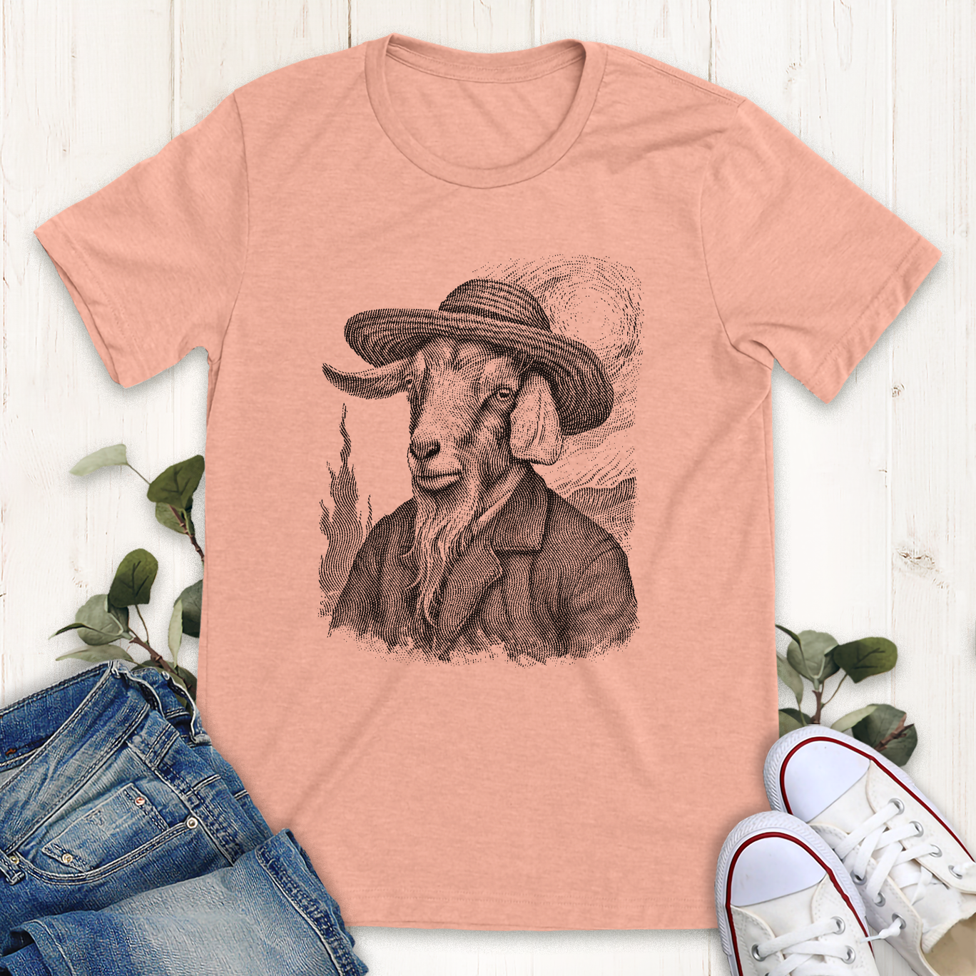 Heather peach Van Goat graphic t-shirt by Thistle and Brass