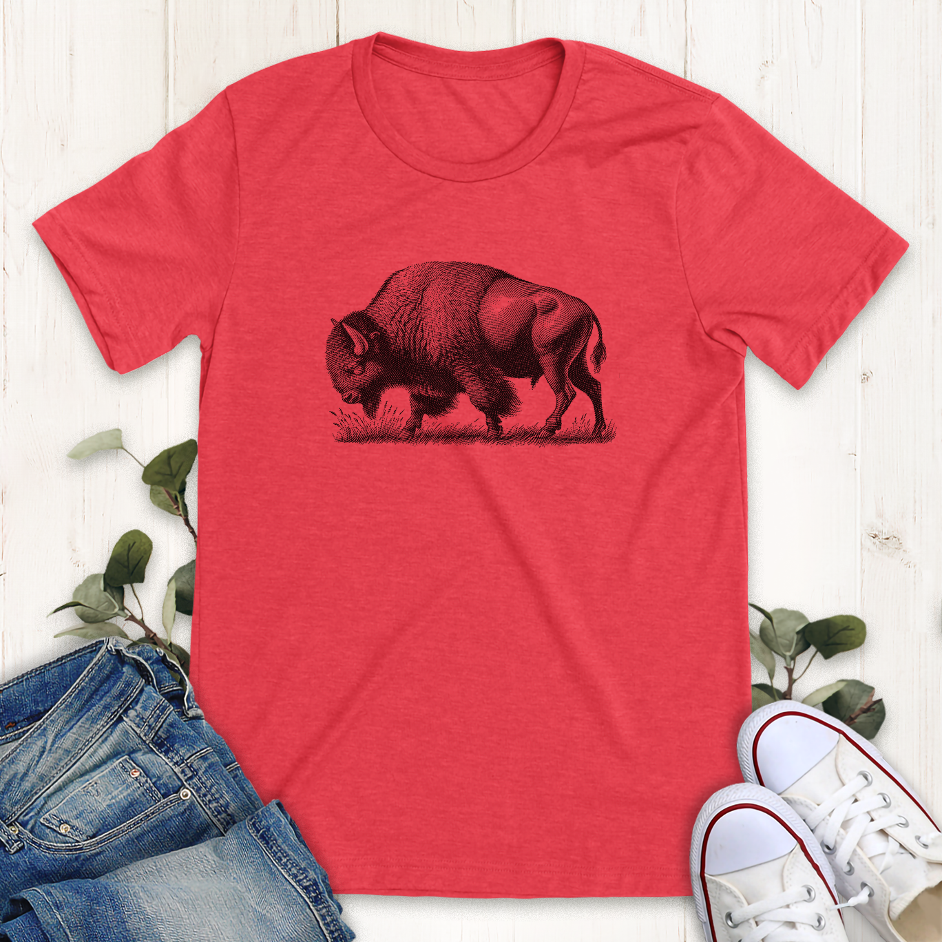 Heather red American bison graphic t-shirt by Thistle and Brass