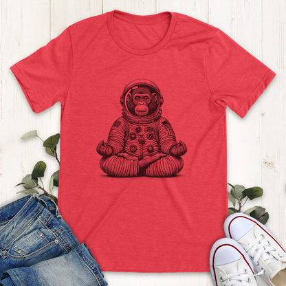 Heather red Astronaut Chimp doing yoga graphic t-shirt by Thistle and Brass