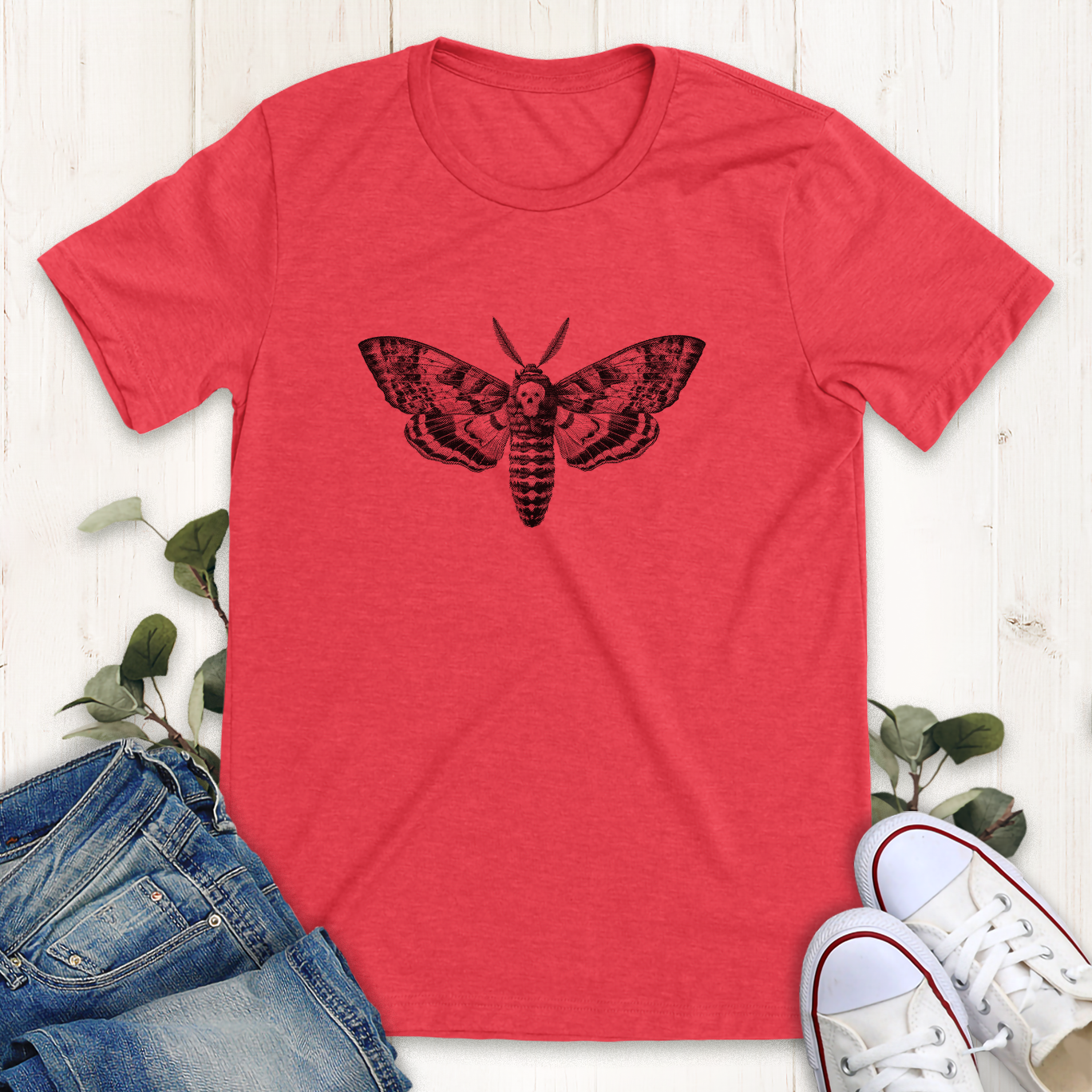 Heather red Death head moth graphic t-shirt by Thistle & Brass