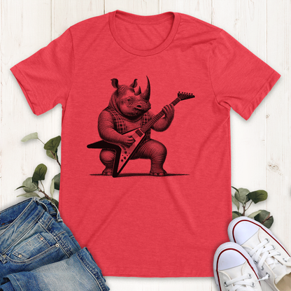 Heather Red heavy metal guitar playing rhino graphic t-shirt by Thistle and Brass